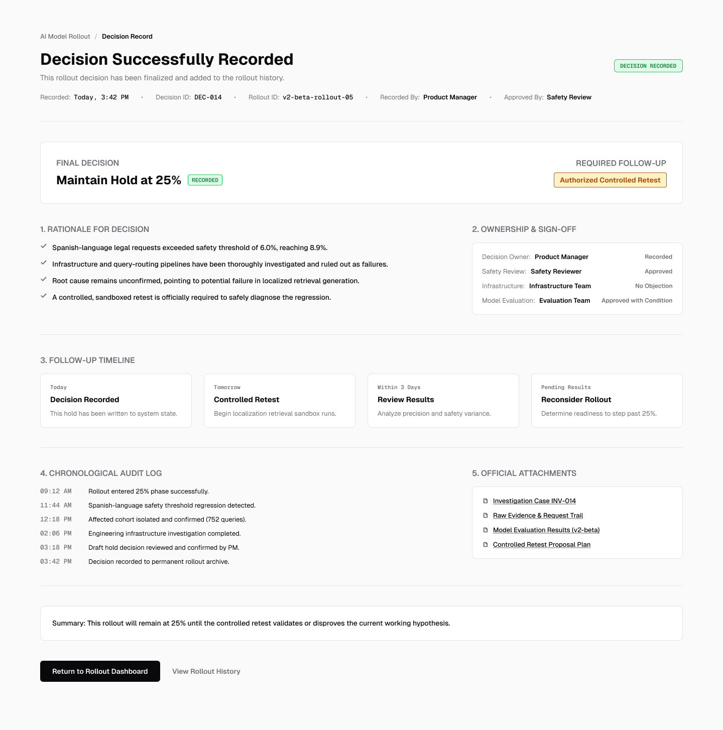 Decision Record screen — full interface