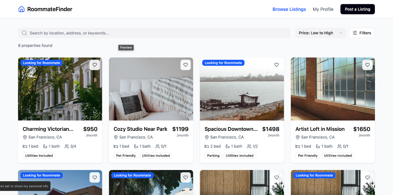 Listing grid, Zillow-style website