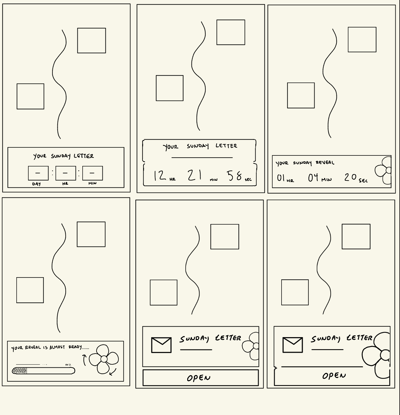 Sunday Timeline lo-fi — six countdown formats