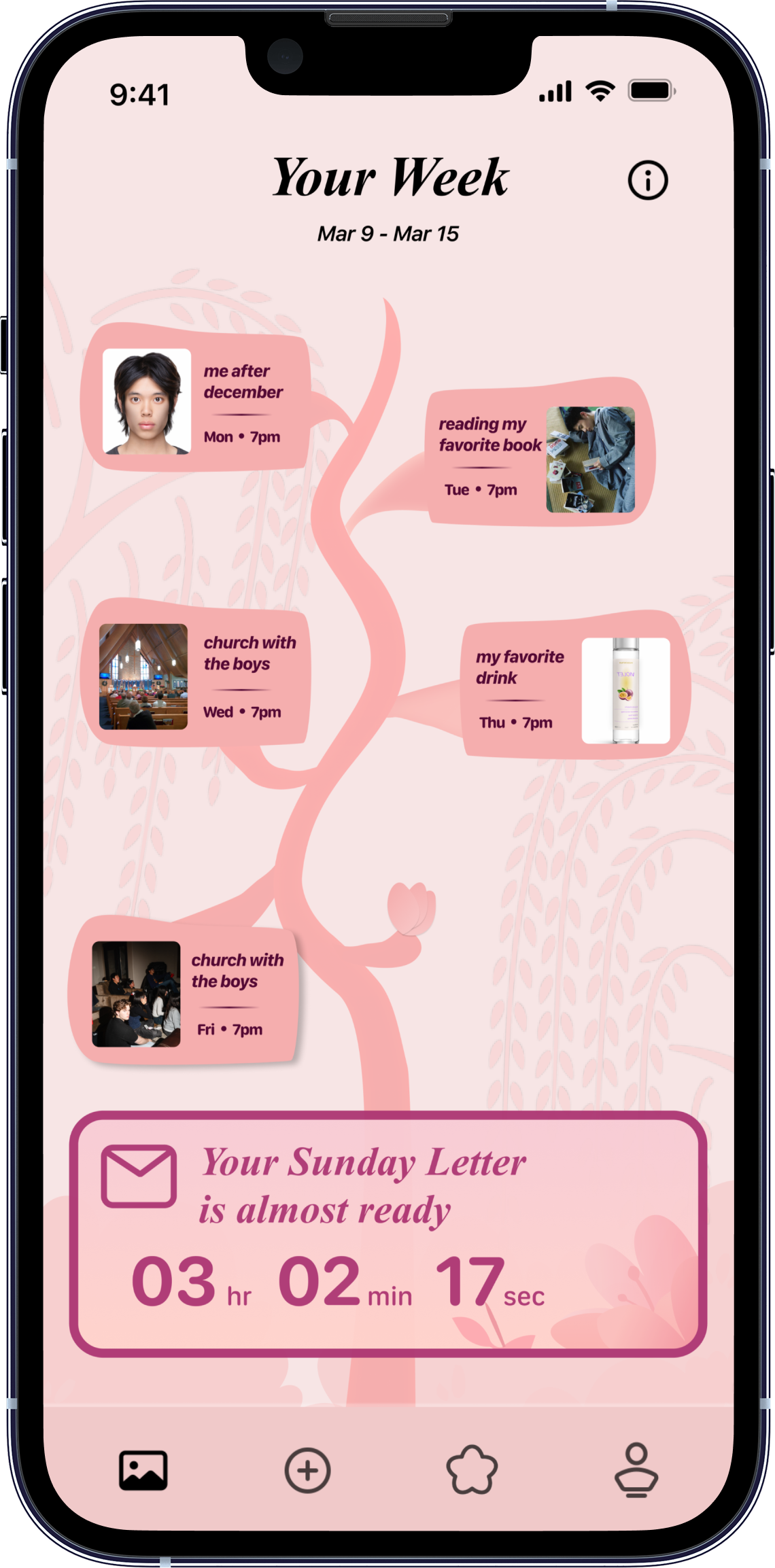 Sunday Timeline — Midweek, five moments populating the vine, countdown running