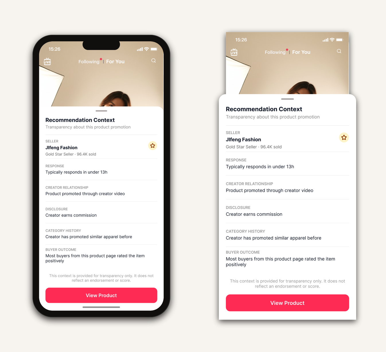 Recommendation Context — the video next to the enlarged Recommendation Context sheet
